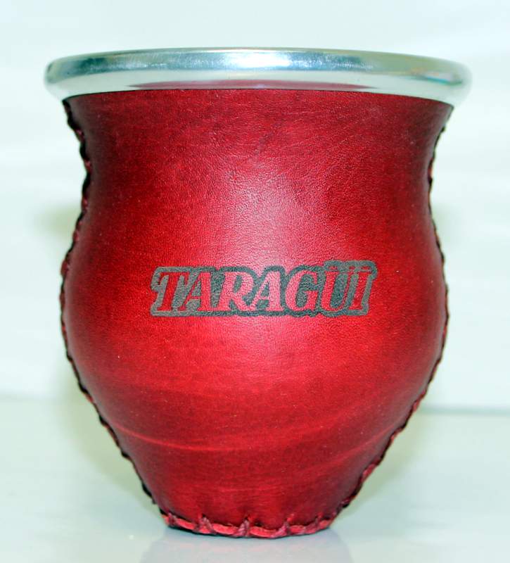Taragui Branded Glass and Leather Gourd (Red)